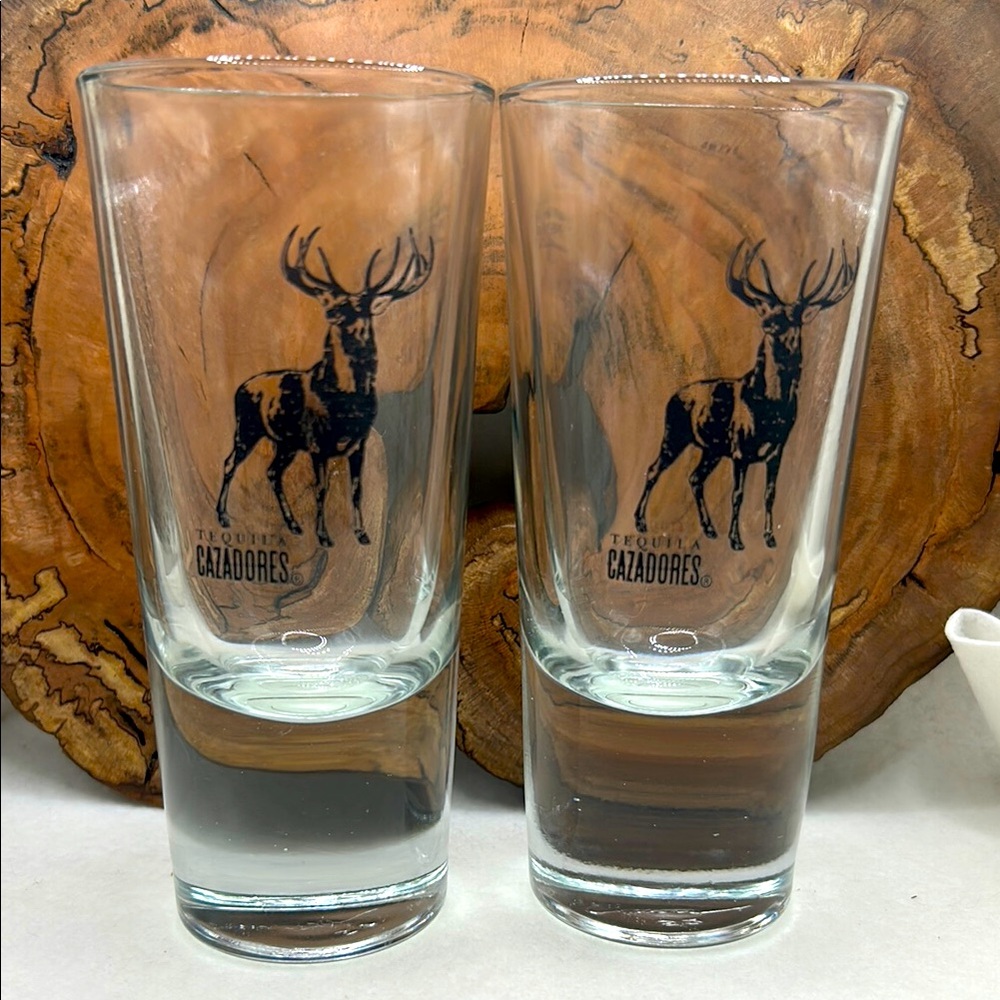 Cazadores Tequila Sipping Triple shot Glasses Heavy 5 1/2” Tall Set of 2